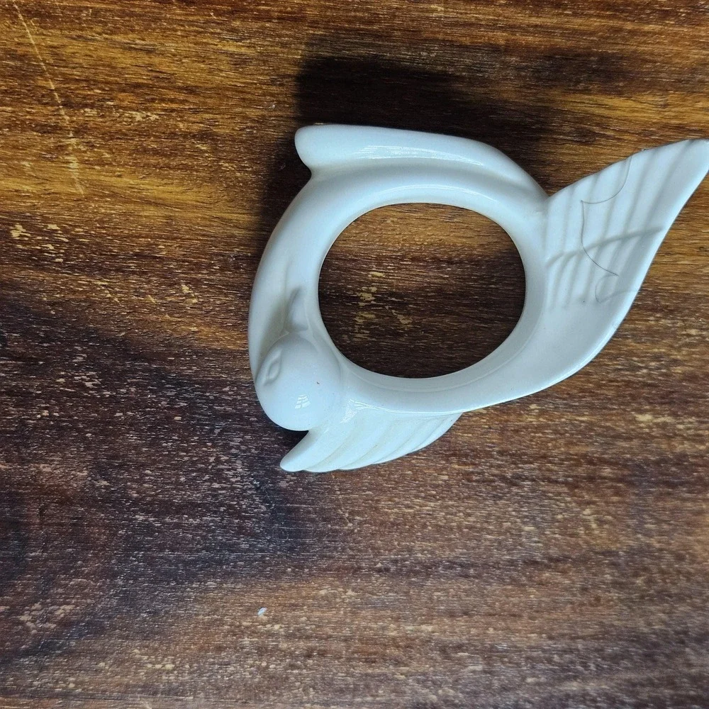 Vintage‎ white porcelain Dove napkin ring holder- Replacement tablescape
